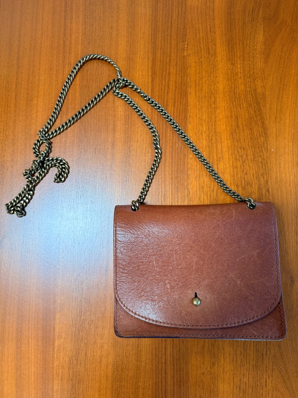 Madewell Chestnut Brown Leather Crossbody with Chain Strap